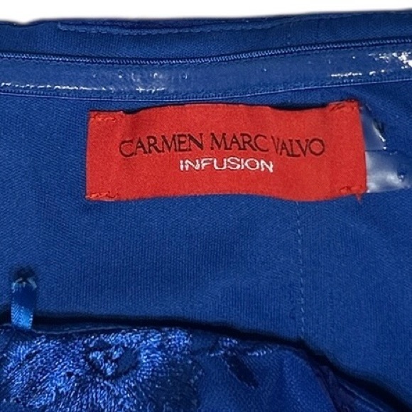 CARMEN MARC VALVO Infusion Dress Sz 6 Blue Floral Embroidery 3D Flower Appliqués - Picture 11 of 11